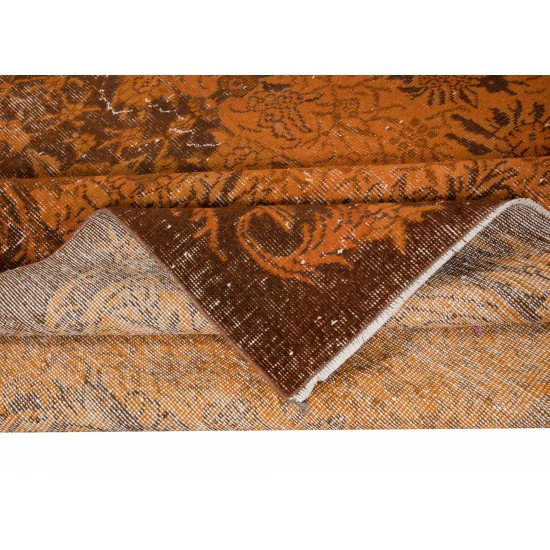 Modern Handmade Rug in Orange, Vintage Turkish Carpet, Woolen Floor Covering