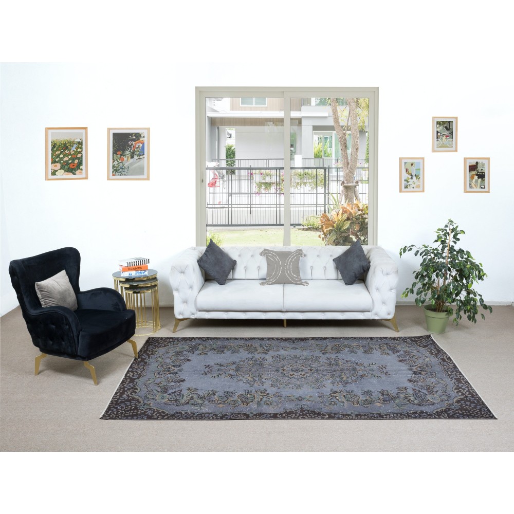 Decorative Handmade Rug in Black & Gray, Turkish Carpet for Modern Home & Office