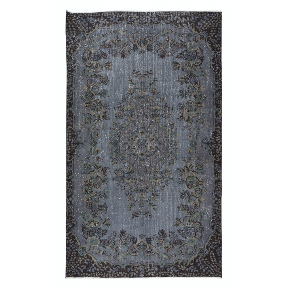 Decorative Handmade Rug in Black & Gray, Turkish Carpet for Modern Home & Office