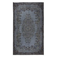 Vintage Handmade Rug in Black & Gray, Turkish Carpet for Modern Home & Office