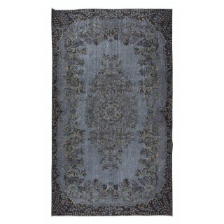 Vintage Handmade Rug in Black & Gray, Turkish Carpet for Modern Home & Office