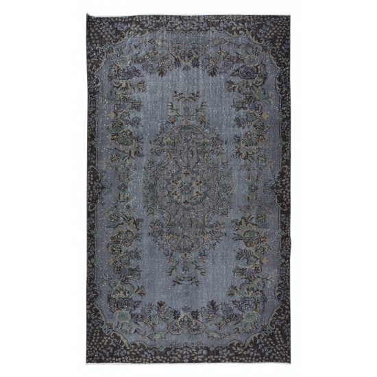 Decorative Handmade Rug in Black & Gray, Turkish Carpet for Modern Home & Office