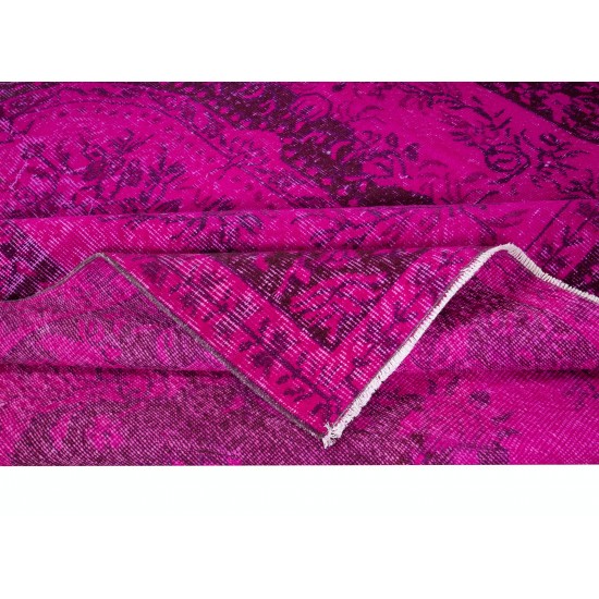 Hot Pink Aubusson Inspired Rug for Modern Interiors, Handmade in Turkey