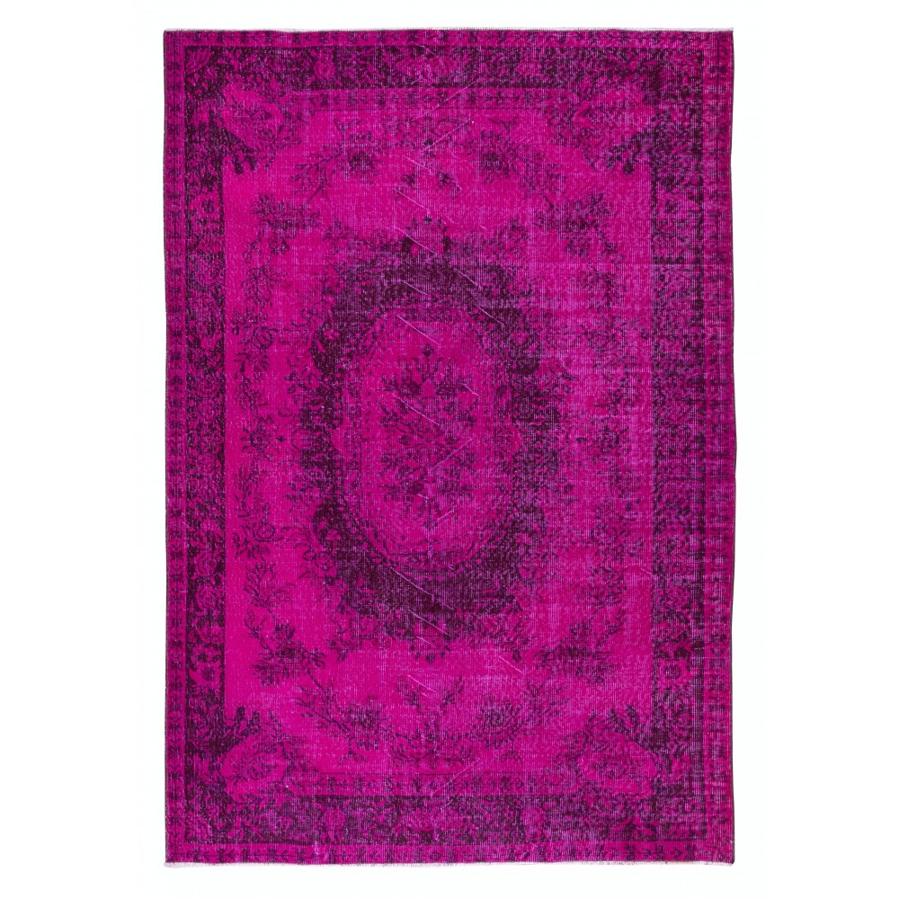 Hot Pink Aubusson Inspired Rug for Modern Interiors, Handmade in Turkey