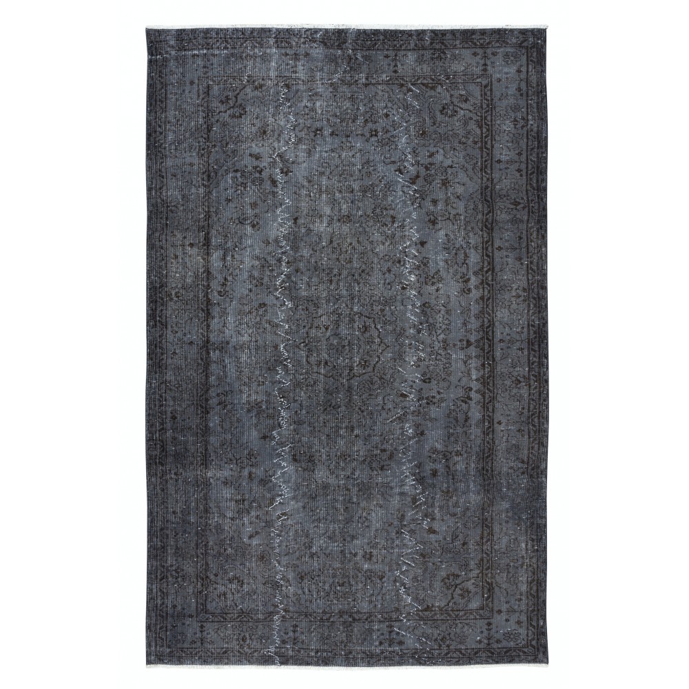 Iron Gray Modern Area Rug from Turkey, Room Size Overdyed Carpet, Handmade Living Room Carpet