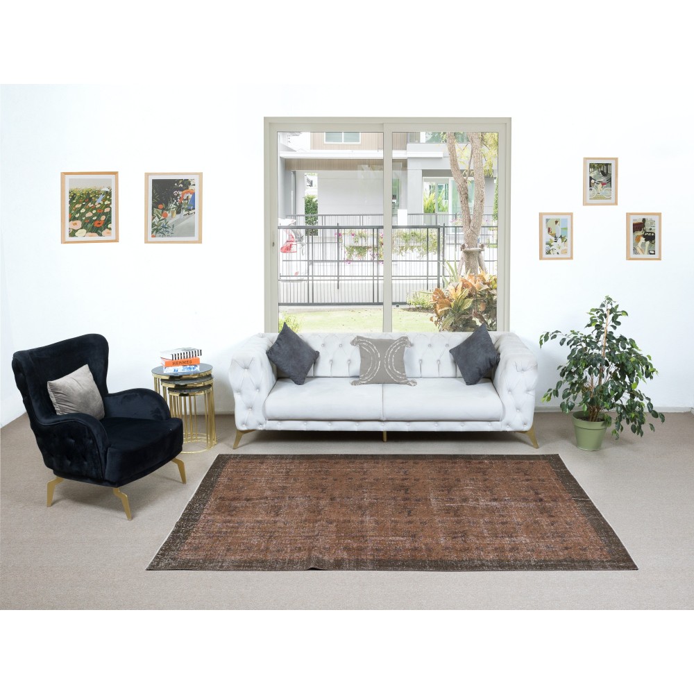 Decorative Handmade Turkish Area Rug in Brown, Contemporary Wool and Cotton Carpet