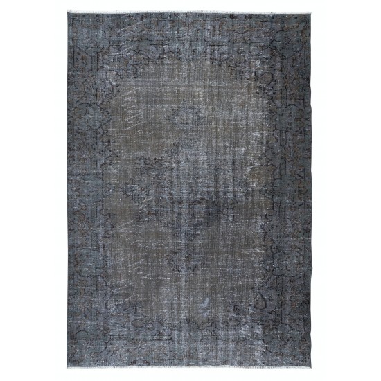 Gray Modern Area Rug with Medallion, Handwoven and Handknotted in Isparta, Turkey