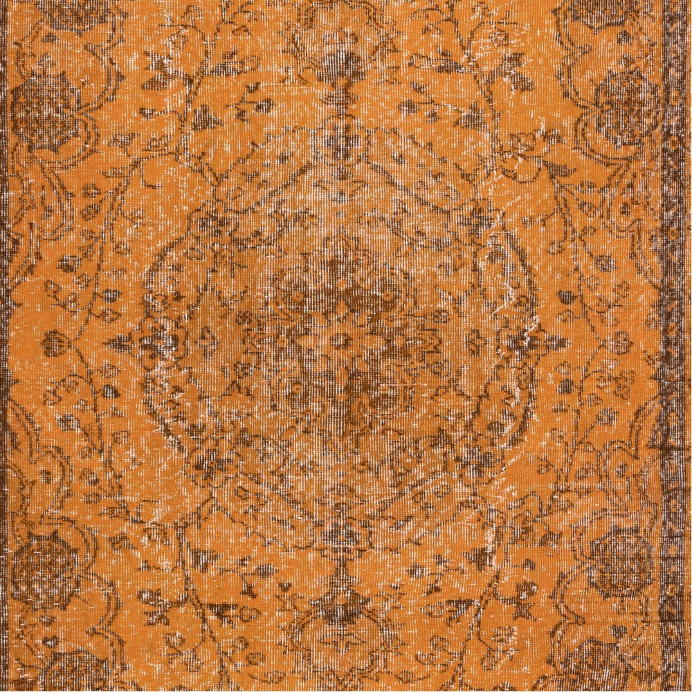 Orange Medallion Patterned Rug for Modern Interiors, Hand Knotted in Central Anatolia