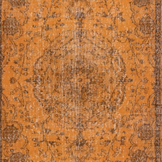 Orange Medallion Patterned Rug for Modern Interiors, Hand Knotted in Central Anatolia