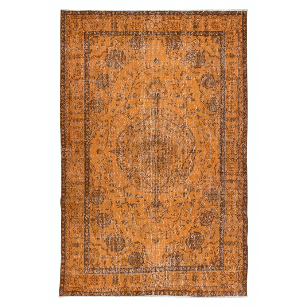 Orange Medallion Patterned Rug for Modern Interiors, Hand Knotted in Central Anatolia