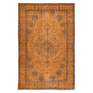 Orange Medallion Patterned Rug for Modern Interiors, Hand Knotted in Central Anatolia