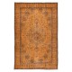 Orange Medallion Patterned Rug for Modern Interiors, Hand Knotted in Central Anatolia