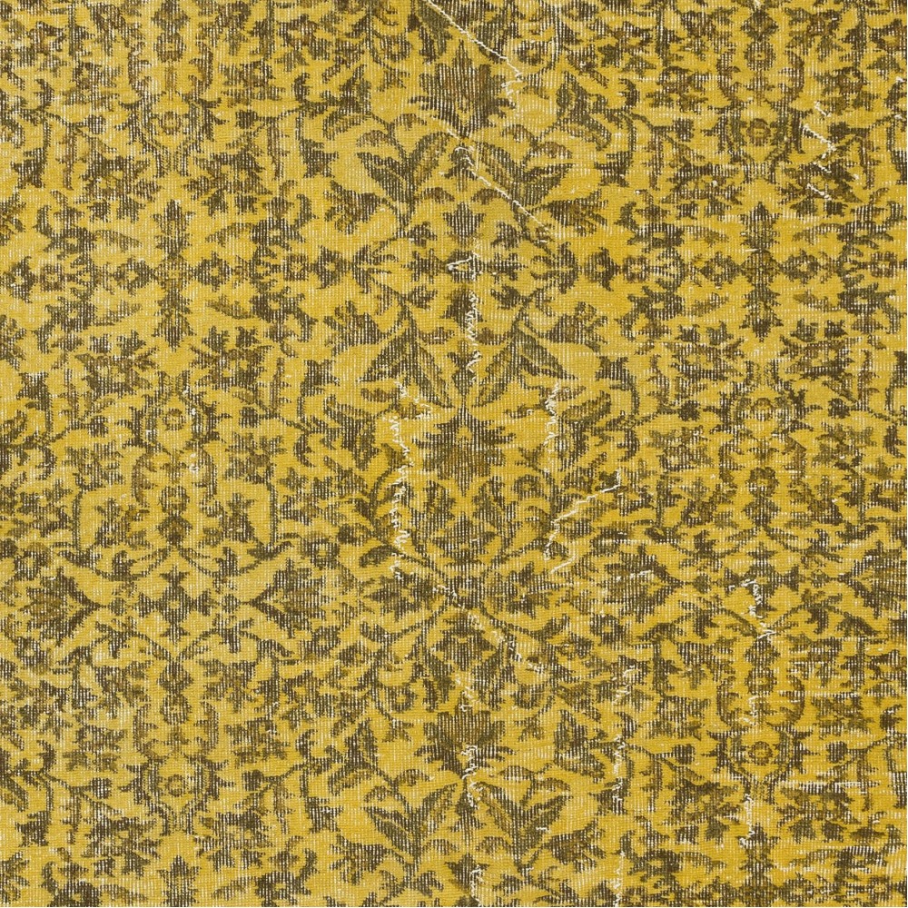 Contemporary Handmade Turkish Area Rug with Brown Florals & Yellow Background