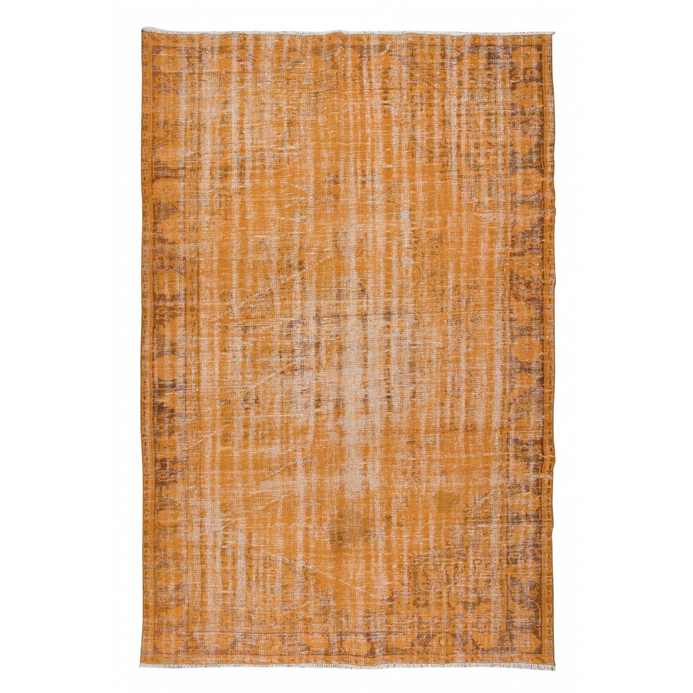 Orange Area Rug From Turkey, Hand Knotted Contemporary Carpet