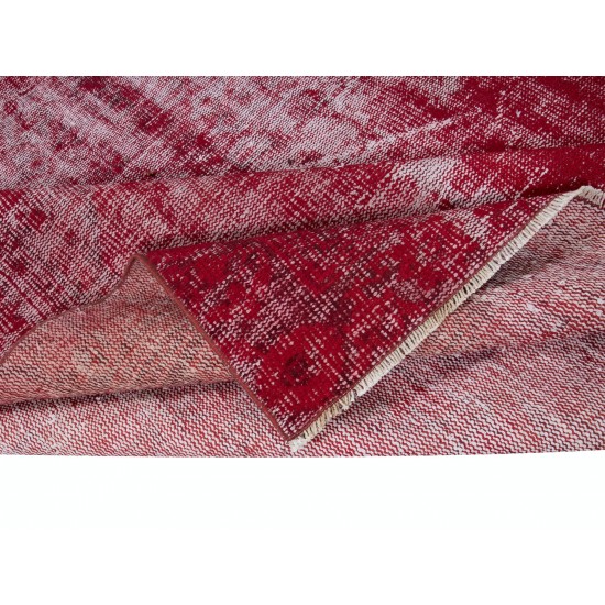 Distressed Vintage Handmade Rug, Red Turkish Shabby Chic Style Carpet