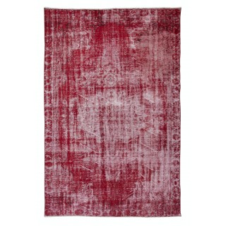Distressed Vintage Handmade Rug, Red Turkish Shabby Chic Style Carpet