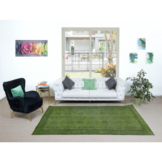 Modern Green Rug, Flower Design Handmade Carpet, Woolen Floor Covering