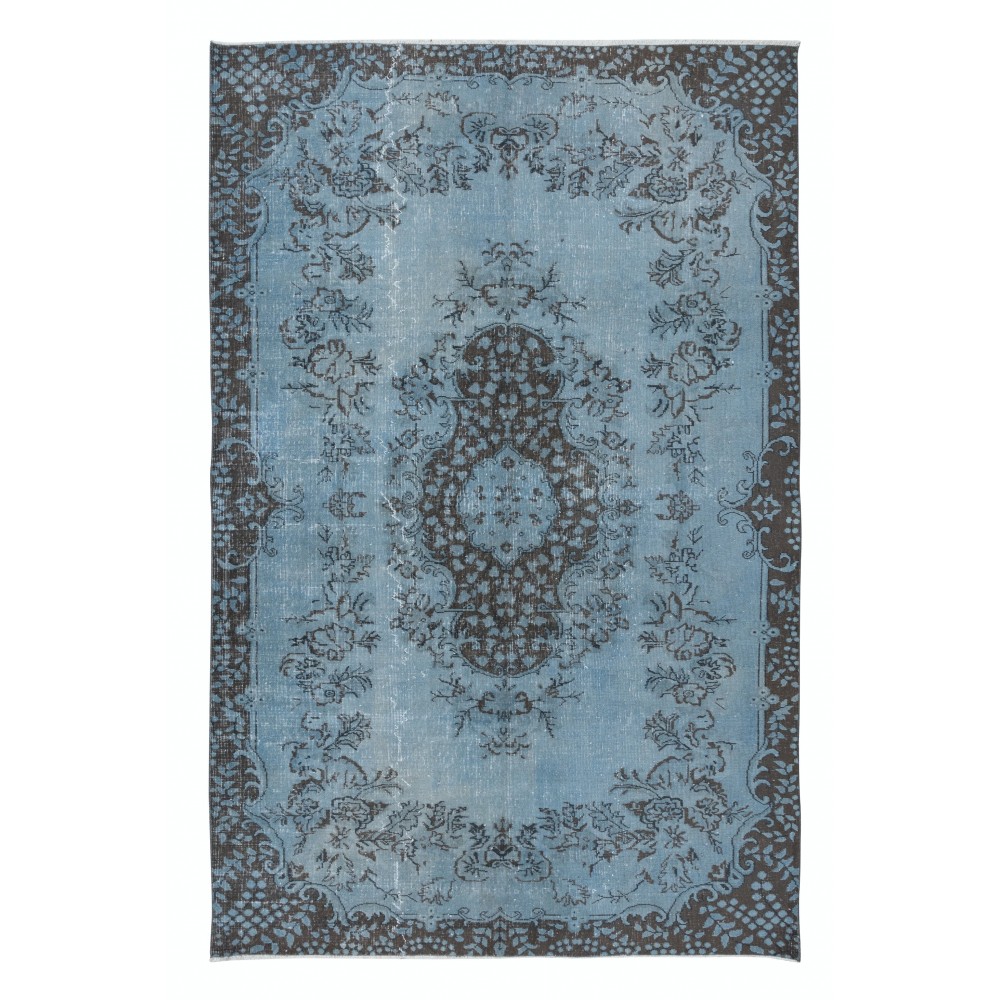Contemporary Handmade Rug in Light Blue, Sky Blue Anatolian Carpet for Home & Office