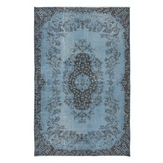 Contemporary Handmade Rug in Light Blue, Sky Blue Anatolian Carpet for Home & Office