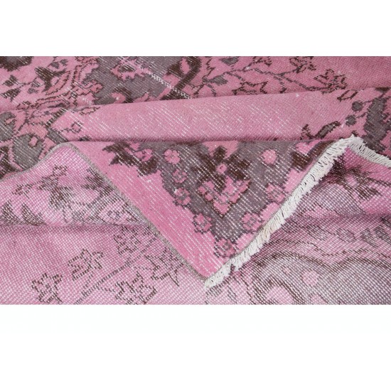 Modern Area Rug in Pink & Gray, Handmade Turkish Carpet, Woolen Floor Covering