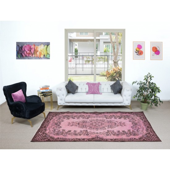 Pink Area Rug for Modern Interiors, Handmade Turkish Carpet, Woolen Floor Covering