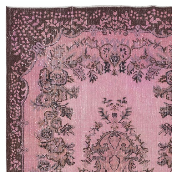 Pink Area Rug for Modern Interiors, Handmade Turkish Carpet, Woolen Floor Covering