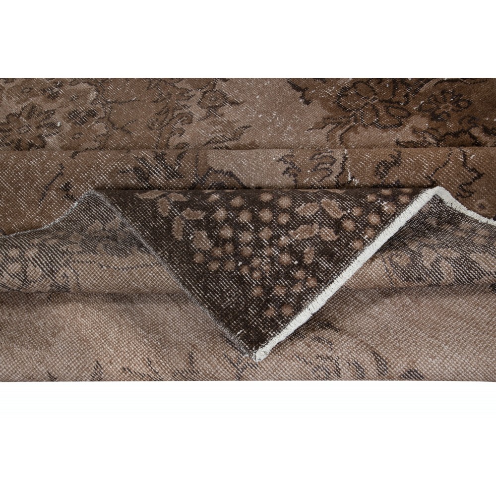 Handmade Turkish Rug, Brown Floral Medallion Design Carpet for Modern Living Room