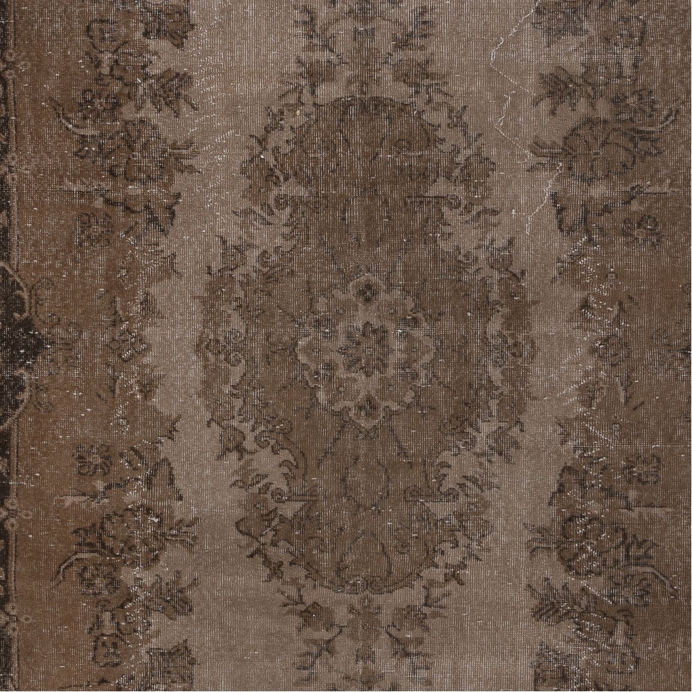 Handmade Turkish Rug, Brown Floral Medallion Design Carpet for Modern Living Room