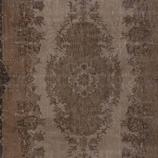 Handmade Turkish Rug, Brown Floral Medallion Design Carpet for Modern Living Room
