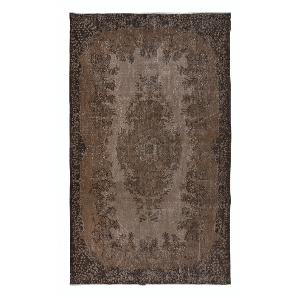 Handmade Turkish Rug, Brown Floral Medallion Design Carpet for Modern Living Room