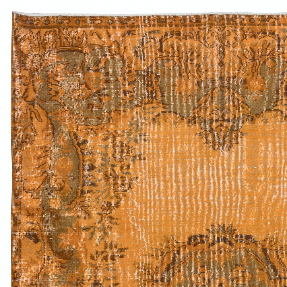 French Aubusson Rug in Orange, Handmade Turkish Carpet