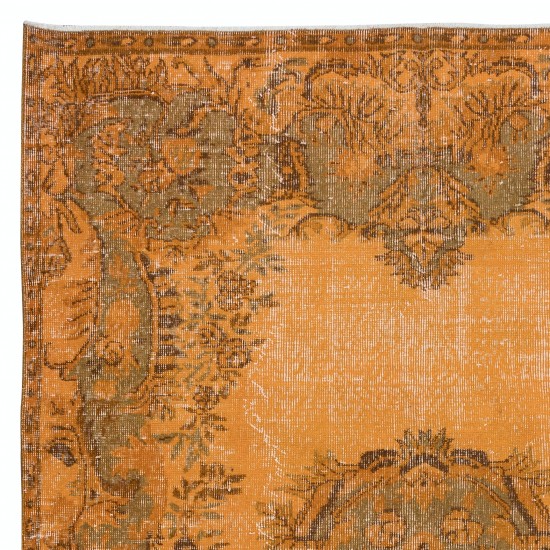 French Aubusson Rug in Orange, Handmade Turkish Carpet