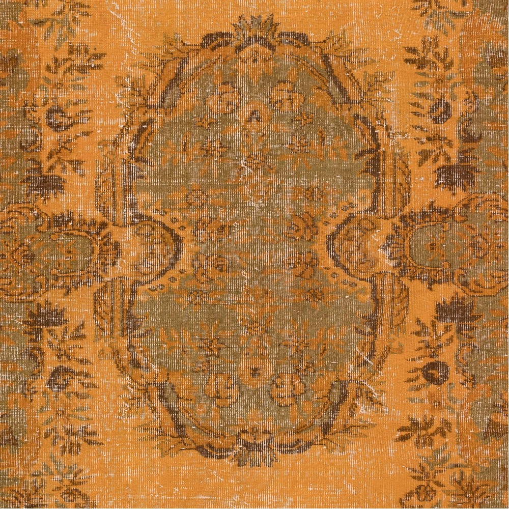 French Aubusson Rug in Orange, Handmade Turkish Carpet