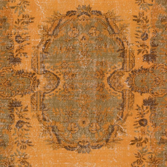 French Aubusson Rug in Orange, Handmade Turkish Carpet