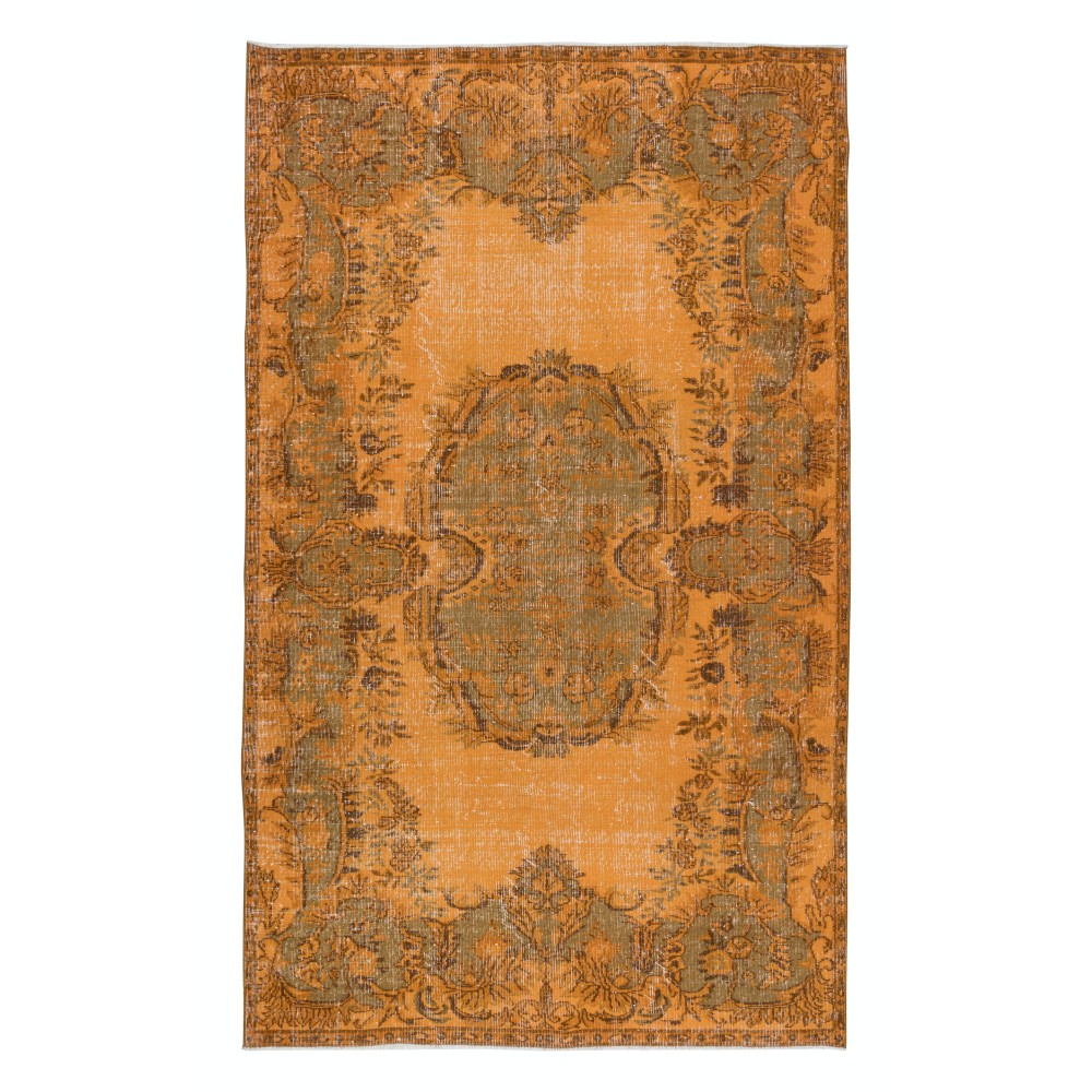 French Aubusson Rug in Orange, Handmade Turkish Carpet