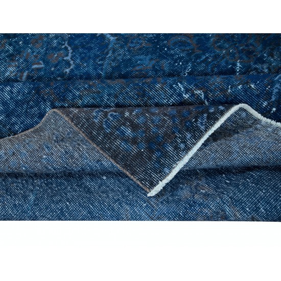 Modern Turkish Area Rug in Indigo Blue, Decorative Handmade Wool Carpet