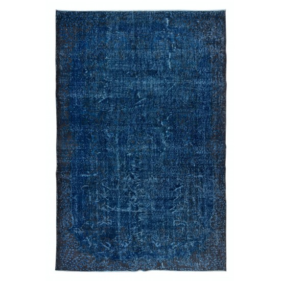 Modern Turkish Area Rug in Indigo Blue, Decorative Handmade Wool Carpet
