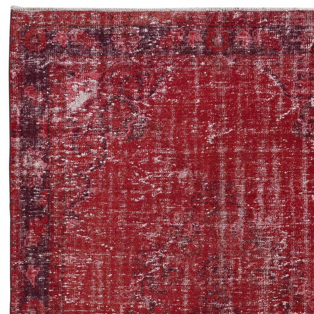 Contemporary Handmade Turkish Red Area Rug with Shabby Chic Style