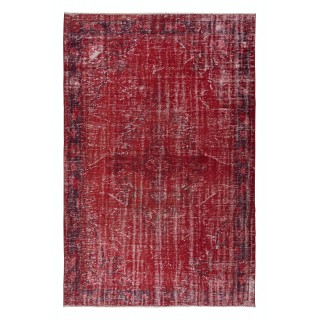 Contemporary Handmade Turkish Red Area Rug with Shabby Chic Style