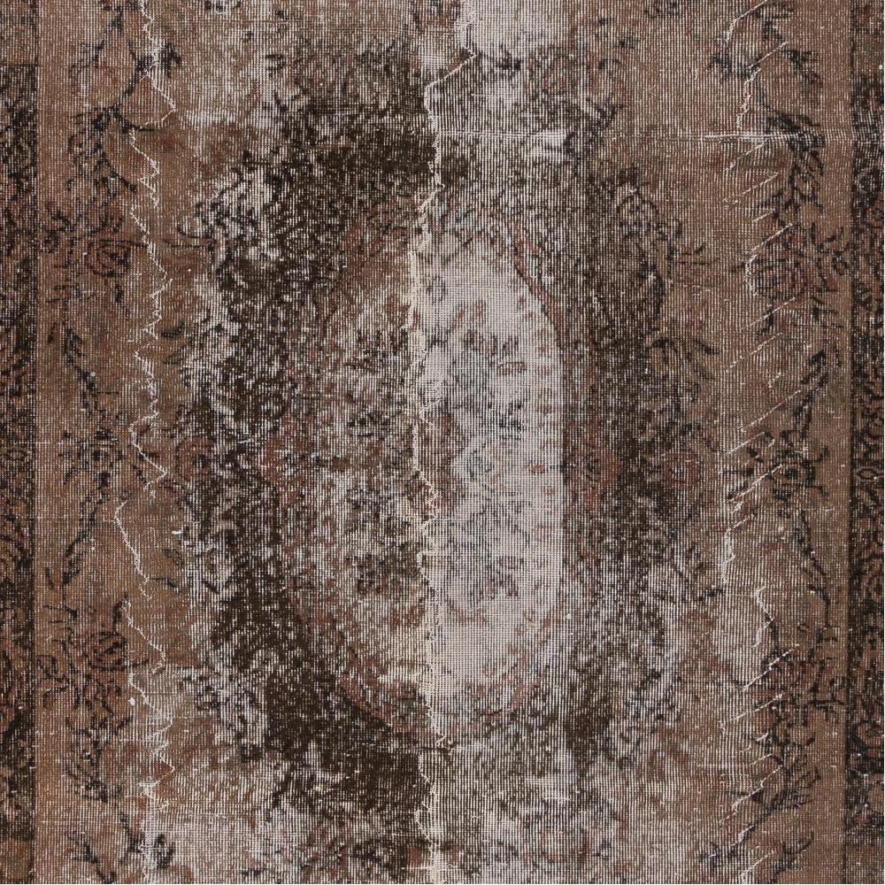 Classic Aubusson Inspired Handmade Turkish Area Rug in Brown