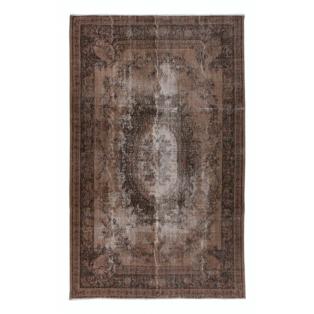 Classic Aubusson Inspired Handmade Turkish Area Rug in Brown