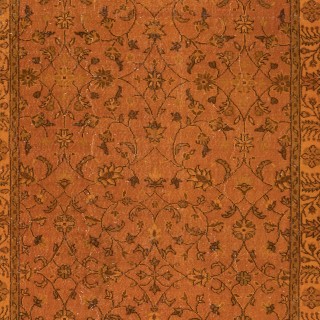 Hand-Made Turkish Area Rug in Orange, Modern Upcycled Carpet with Floral Design