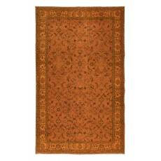 Hand-Made Turkish Area Rug in Orange, Modern Upcycled Carpet with Floral Design