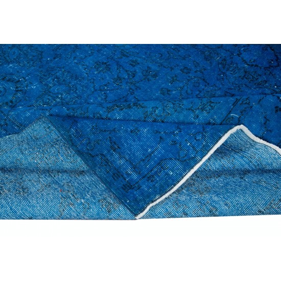 Authentic Handmade Rug in Sapphire Blue, One-of-a-kind Upcycled Carpet in Egyptian Blue, Modern Turkish Floor Covering