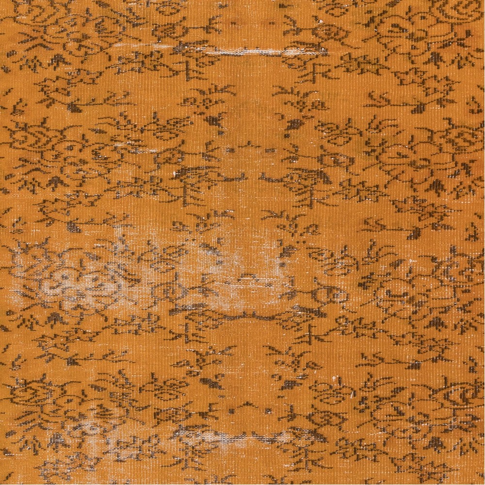 Modern Hand-Made Floral Design Turkish Area Rug with Squash Orange Border & Apricot Orange Field
