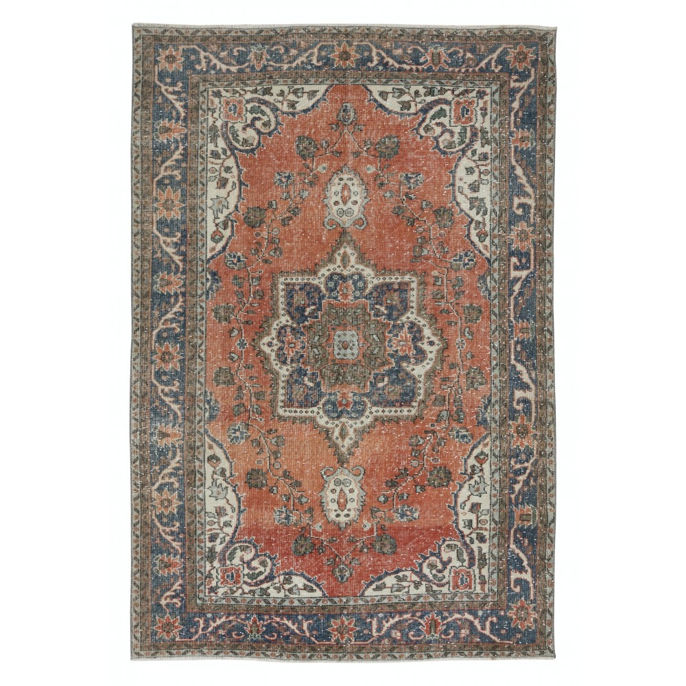 Vintage Turkish Wool Tribal Rug, Handmade Village Carpet with Medallion