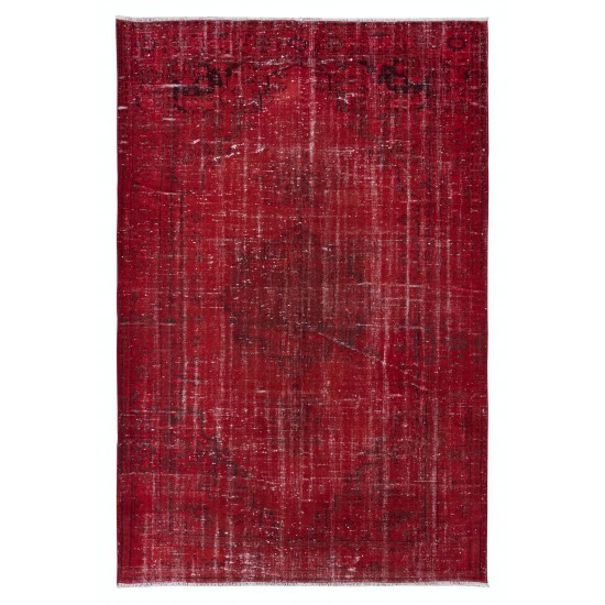 Dark Red Turkish Area Rug for Living Room, Modern Handmade Carpet for Dining Room, Kitchen Floor Covering
