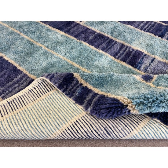 Contemporary Hand Knotted Tulu Rug in Blue Tones, 100% Wool, Custom Options Available