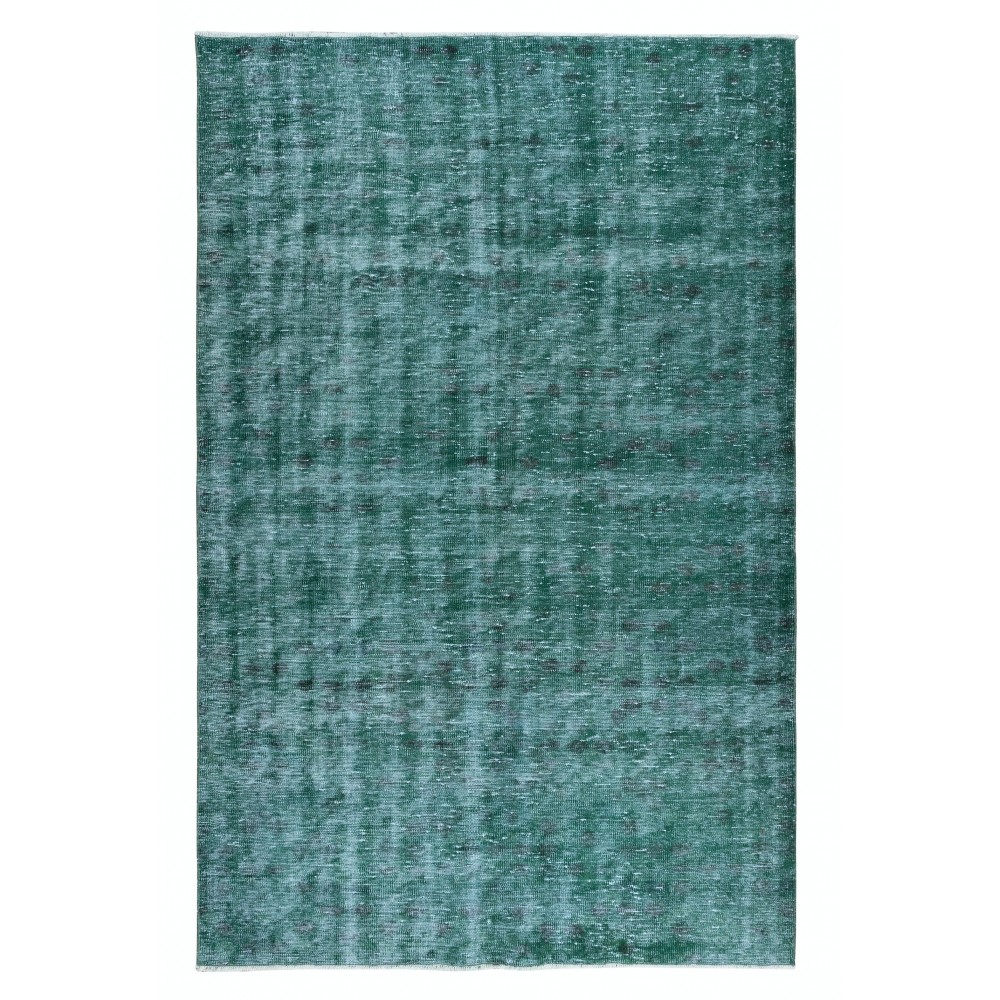 Hand-Made Turkish Area Rug in Green, Modern Upcycled Carpet