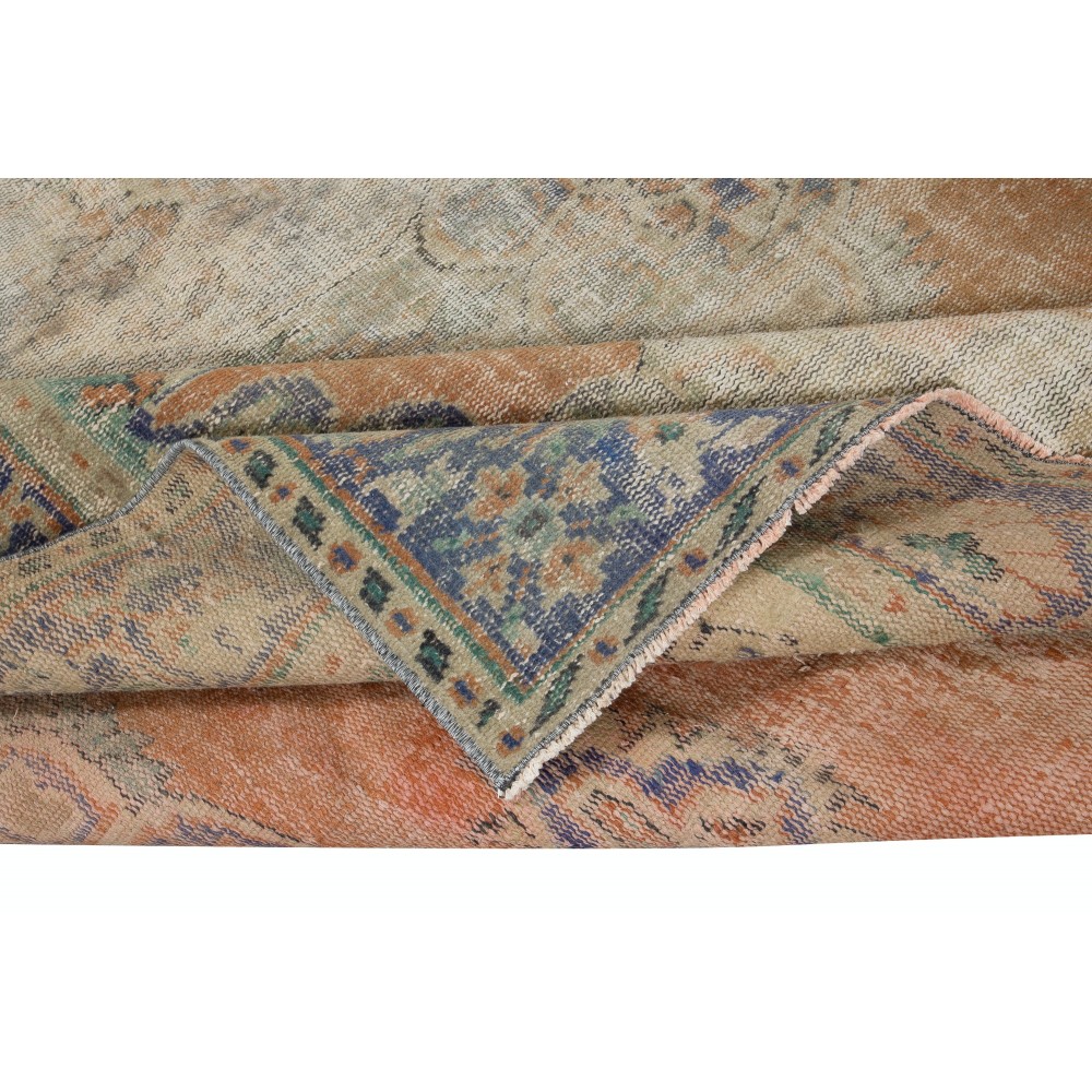 Sun Faded Handmade Anatolian Oushak Rug, Circa 1950, Vintage Shabby Chic Wool Carpet